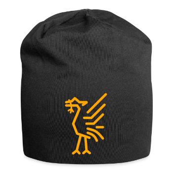 Simple Line Drawn Liver bird in Gold - Jersey Beanie - black - Front