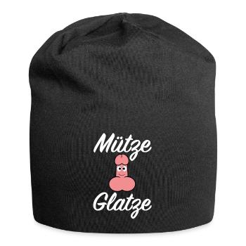 Mütze Glatze | Penis, onanieren, lustige Sprüche - Jersey-Beanie - Schwarz - Vorne