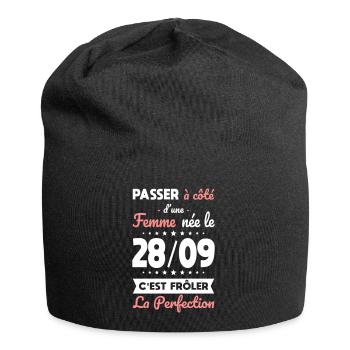 Anniversaire - Née 28 Septembre Frôler perfection - Bonnet en jersey - noir - Devant