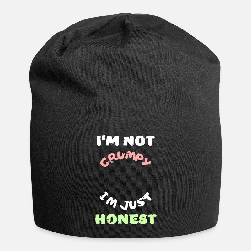 Funny grumpy moody angry honest vector - Jersey Beanie - black