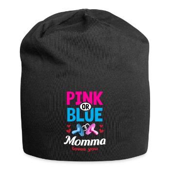 Pink or Blue Momma Loves You Gender Reveal Party - Jersey-Beanie - Schwarz - Vorne