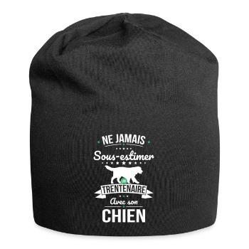 Sous-estimer un trentenaire avec son chien - Bonnet en jersey - noir - Devant