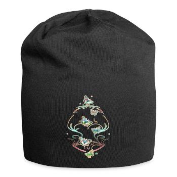 Schmetterlinge Ranken Ornamente Muster - Jersey-Beanie - Schwarz - Vorne