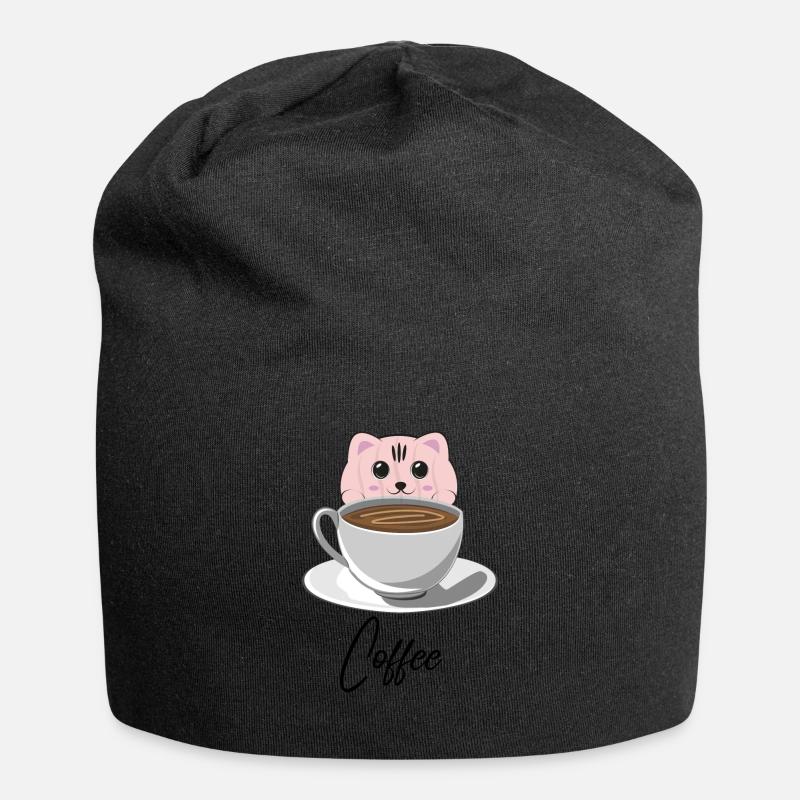 Chat de café - Bonnet en jersey - noir