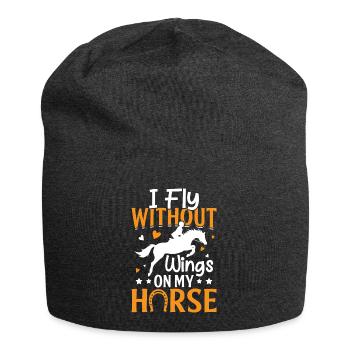 I fly without wings on my horse - barrel - Jersey Beanie - charcoal grey - Front