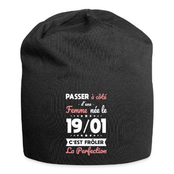Anniversaire - Née le 19 Janvier Frôler perfection - Bonnet en jersey - noir - Devant