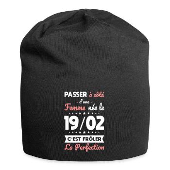 Anniversaire - Née le 19 Février Frôler perfection - Bonnet en jersey - noir - Devant