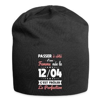 Anniversaire - Née le 12 Avril Frôler perfection - Bonnet en jersey - noir - Devant