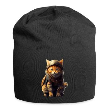 Un chat habillé en tenue médiévale imite un chevalier - Bonnet en jersey - noir - Devant