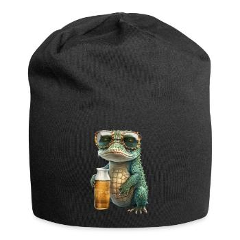 Cool crocodile in sunglasses drinking beer - Jersey Beanie - black - Front