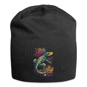 Coole trippy Eidechse/Echse mit bunten Pflanzen - Jersey-Beanie - Schwarz - Vorne