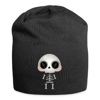 cute skull with dark eye sockets and eyelashes - Jersey Beanie - black - Front