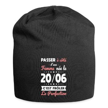 Anniversaire - Née le 20 Juin Frôler perfection - Bonnet en jersey - noir - Devant