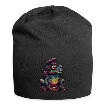 Trippy Pilz Frosch - Psychedelisches Motiv - Jersey-Beanie - Schwarz - Vorne
