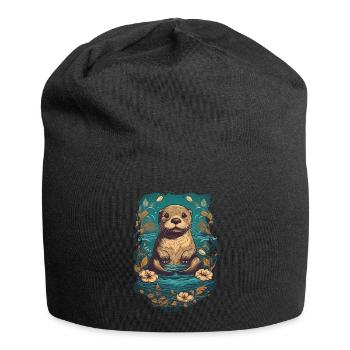 Cute otter in the water with water lilies - Jersey Beanie - black - Front