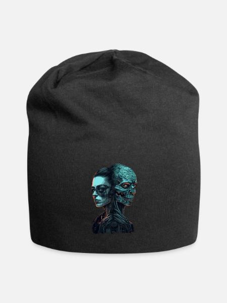 Beautiful skeleton cyborg gothic woman two faces - Jersey Beanie - black
