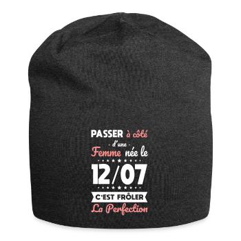 Anniversaire - Née le 12 Juillet Frôler perfection - Bonnet en jersey - charbon - Devant