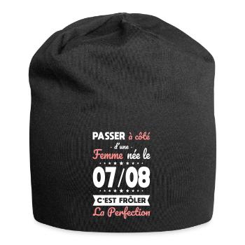 Anniversaire - Née le 7 Août Frôler perfection - Bonnet en jersey - noir - Devant