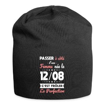 Anniversaire - Née le 12 Août Frôler perfection - Bonnet en jersey - noir - Devant