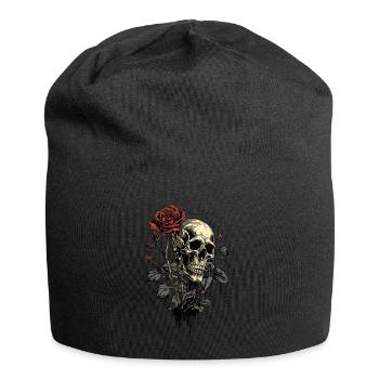 Crâne avec Crâne de Rose Rouge Amour et Mort - Bonnet en jersey - noir - Devant