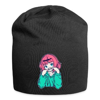 Mädchen Anime Japanisch Comic Zeichentrick Manga - Jersey-Beanie - Schwarz - Vorne