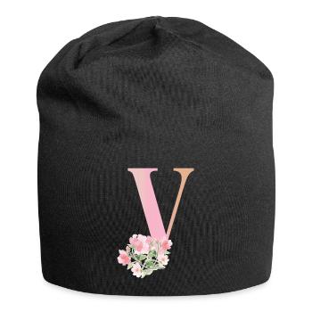 Letter V with flowers - Jersey Beanie - black - Front