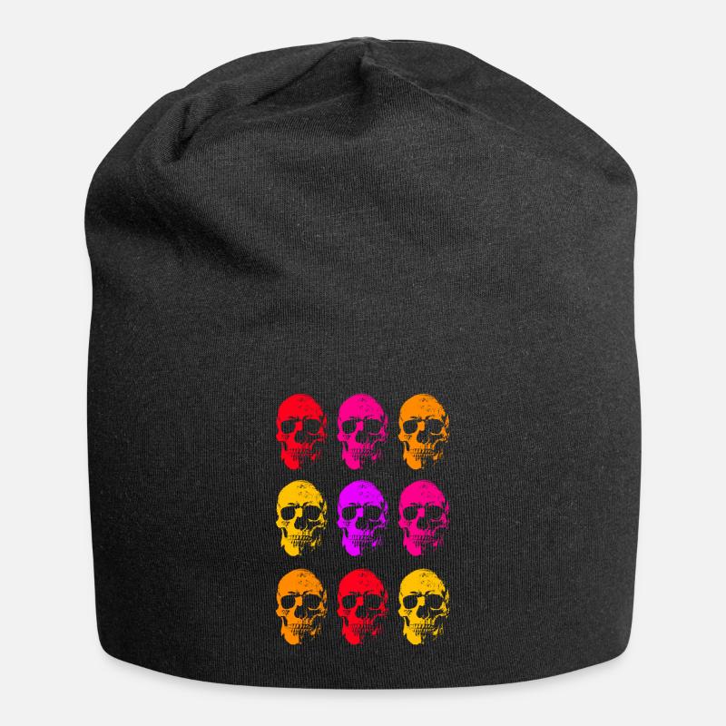 Colored Linear Skull Art - Jersey Beanie - black