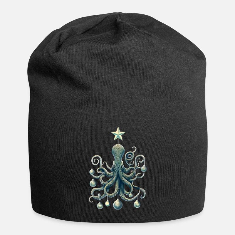 Weihnachts Oktopus mit Baumschmuck - Jersey-Beanie - Schwarz