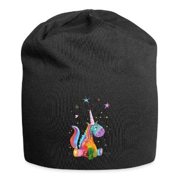 Gute Laune Einhorn - Jersey-Beanie - Schwarz - Vorne