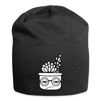 Cooler Kaktus mit Brille - Jersey-Beanie - Schwarz - Vorne
