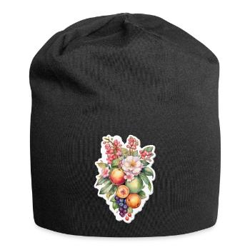 Blumen und Obst - Jersey-Beanie - Schwarz - Vorne