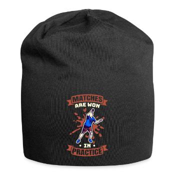 Spiele werden in der Praxis gewonnen - Jersey-Beanie - Schwarz - Vorne