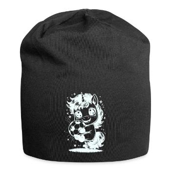 süsses Einhorn mit Fussball - Jersey-Beanie - Schwarz - Vorne