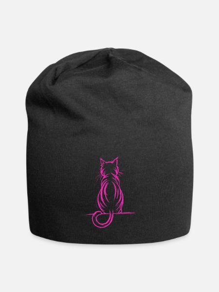 Minimalistische Zeichnung einer Katze, pink - Jersey-Beanie - Schwarz