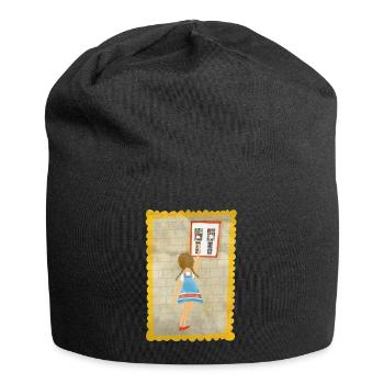 Nostalgie - Mädchen am Kaugummiautomaten - Jersey-Beanie - Schwarz - Vorne