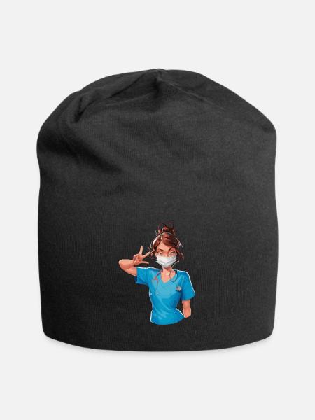 Lustige Krankenschwester mit Humor - Jersey-Beanie - Schwarz