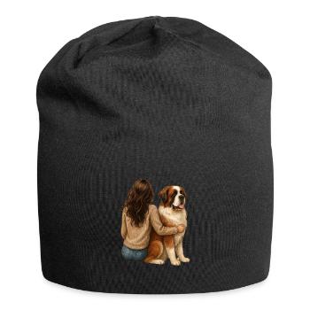 Brunette woman with St. Bernard – dog love - Jersey Beanie - black - Front