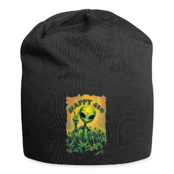 Cannabis HAPPY 420 with Paece Alien 1 - Jersey-Beanie - Schwarz - Vorne