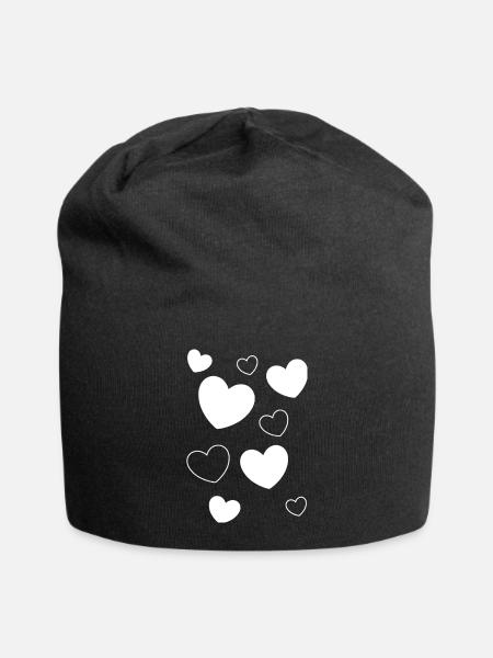 Herz weiß weißes Herz Muster Geschenk Valentinstag - Jersey-Beanie - Schwarz