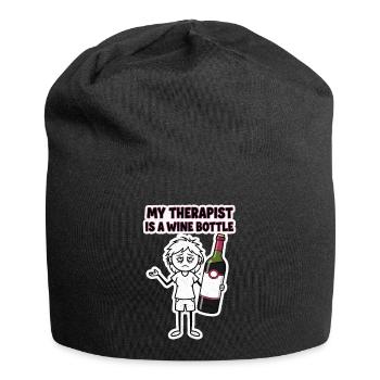 My therapist is a wine bottle - Jersey Beanie - black - Front