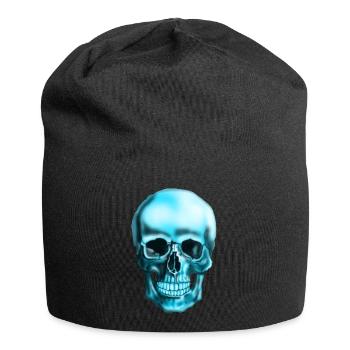 Blauer Schädel Neonprint - Jersey-Beanie - Schwarz - Vorne