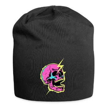 Neon-Schädel-Blitzausbruch - Jersey-Beanie - Schwarz - Vorne