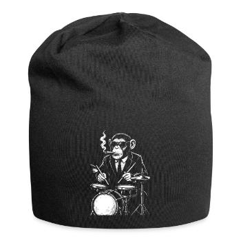 monkey with cigar playing the drums - Jersey Beanie - black - Front