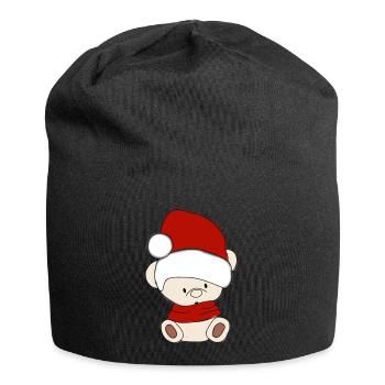 Teddy bear with winter hat Santa hat - Jersey Beanie - black - Front