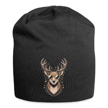 Hirsch mit Geweih und Sonnenbrille - Jersey-Beanie - Schwarz - Vorne