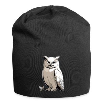Eulenportrait mit ernster Mimik - Jersey-Beanie - Schwarz - Vorne