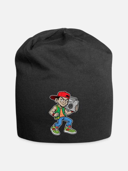 Hip-hop 1980's Kid with Boombox - Jersey Beanie - black