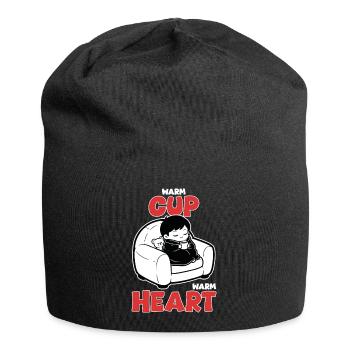 Warmgetränk-Teddy einhüllen - Jersey-Beanie - Schwarz - Vorne
