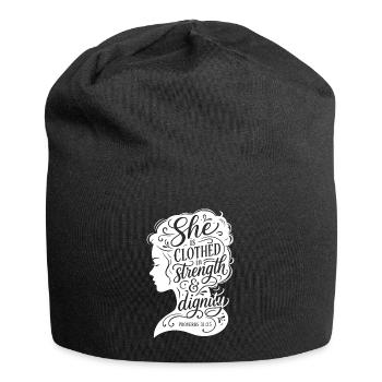 She is clothed in strength & dignity - Jersey-Beanie - Schwarz - Vorne