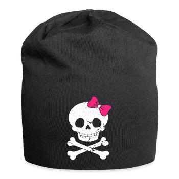 Cute skull with pink bow - Jersey Beanie - black - Front